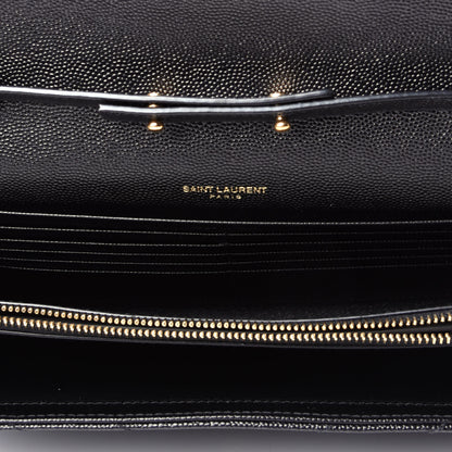 Saint Laurent Grain De Poudre Matelasse Chevron Monogram Chain Wallet Black 5 of 10
