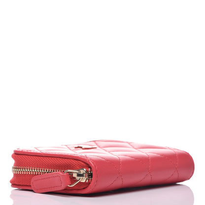Chanel Lambskin Quilted Zip Around Coin Purse Wallet Light Red 4 of 16