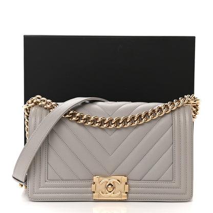 Chanel Caviar Chevron Quilted Medium Boy Flap Grey 11 of 12