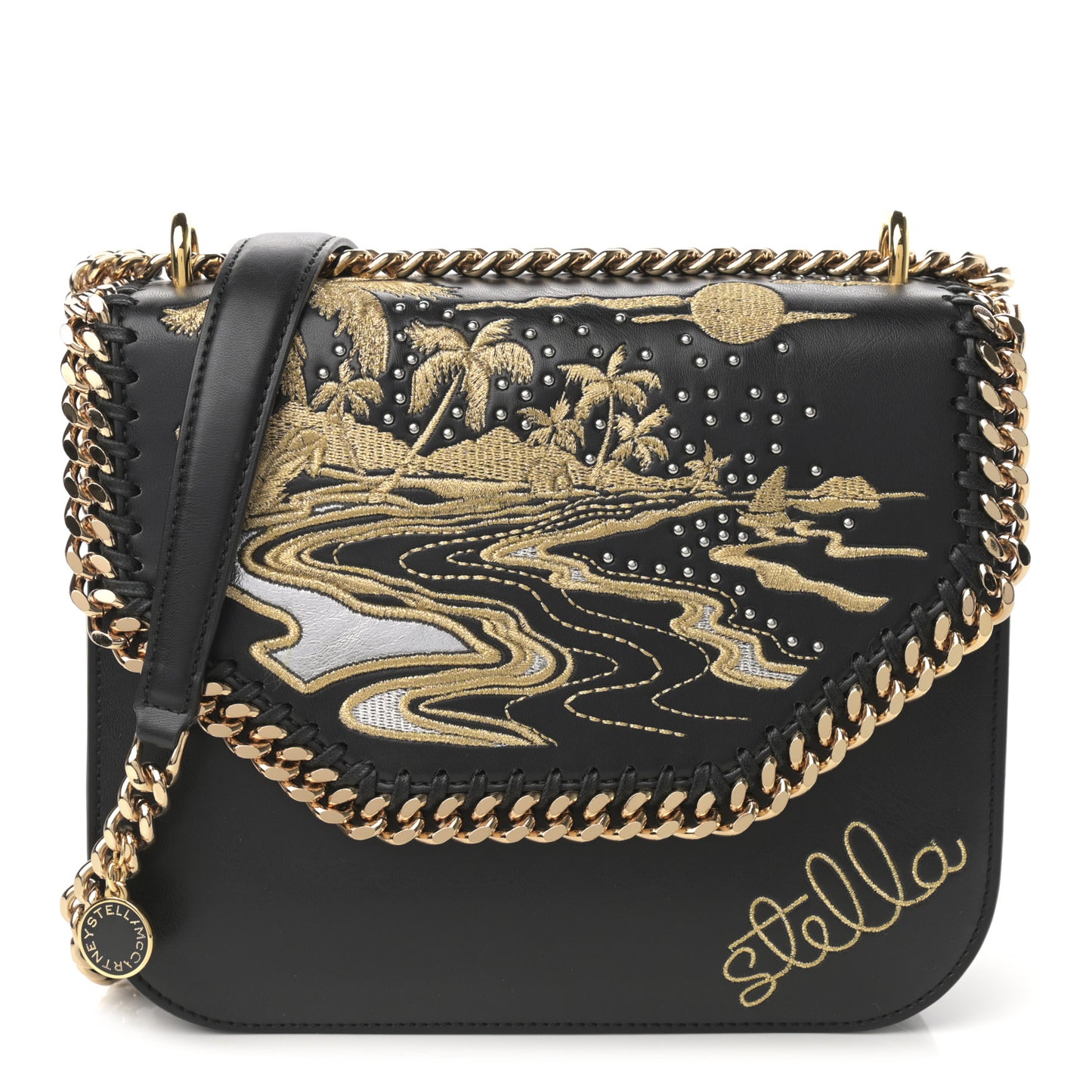 Eco Alter Nappa Medium Falabella Box Hawaiian Embellished Shoulder Bag Black