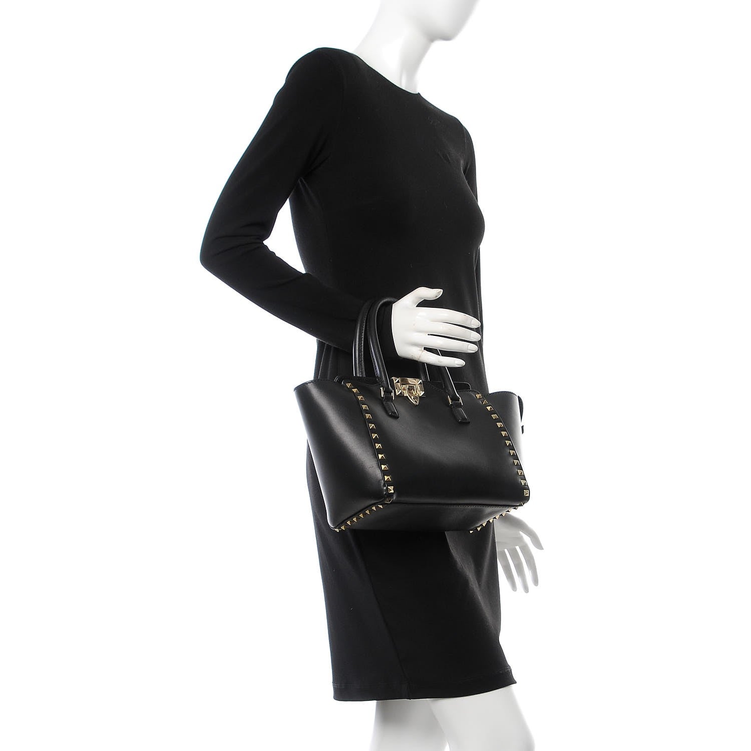 Valentino Garavani Vitello Small Rockstud Double Handle Tote Black 3 of 9