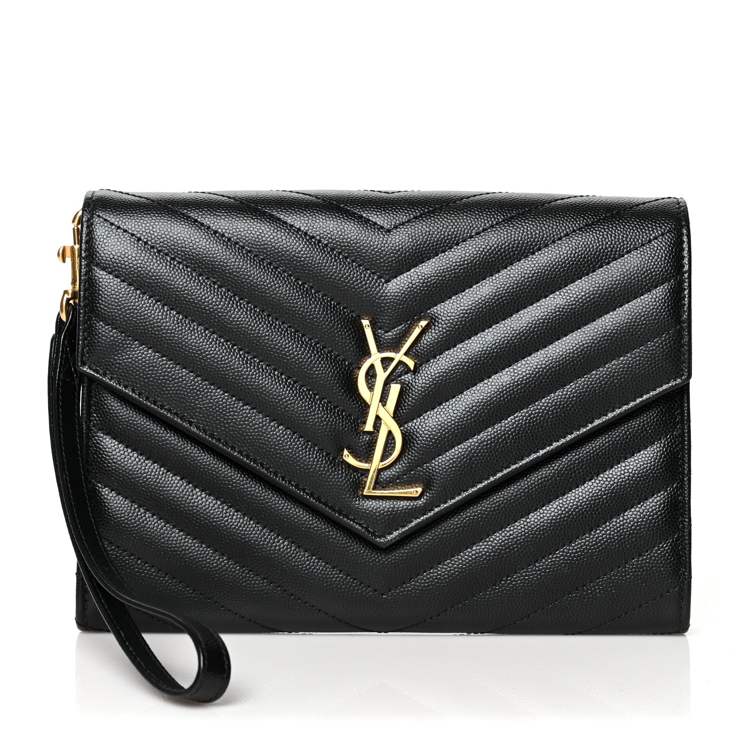 Saint Laurent Grain De Poudre Matelasse Chevron Monogram Envelope Clutch Black 1 of 11