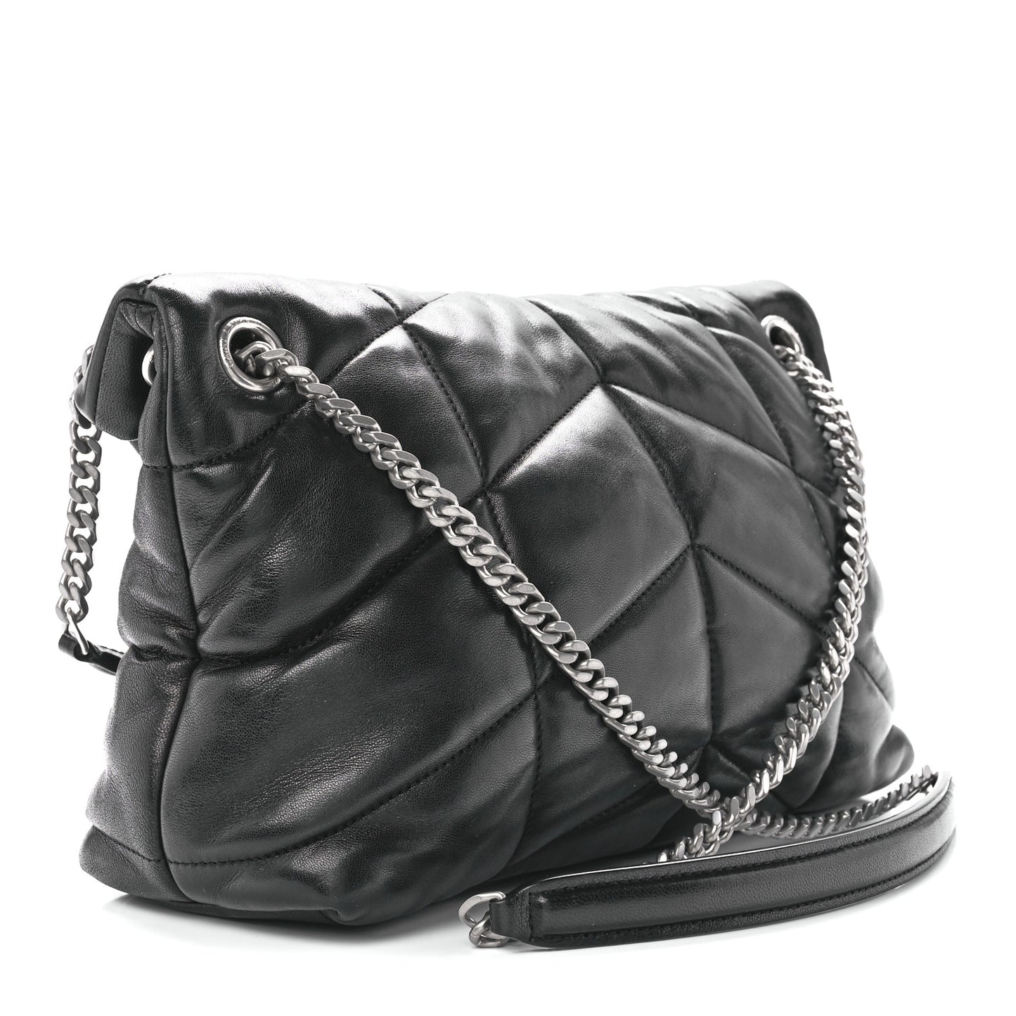Lambskin Quilted Small Loulou Puffer Monogram Chain Satchel Black