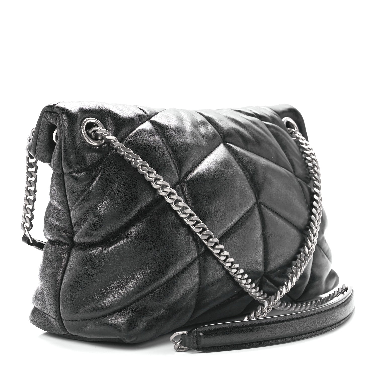 Saint Laurent Lambskin Quilted Small Loulou Puffer Monogram Chain Satchel Black 3 of 12