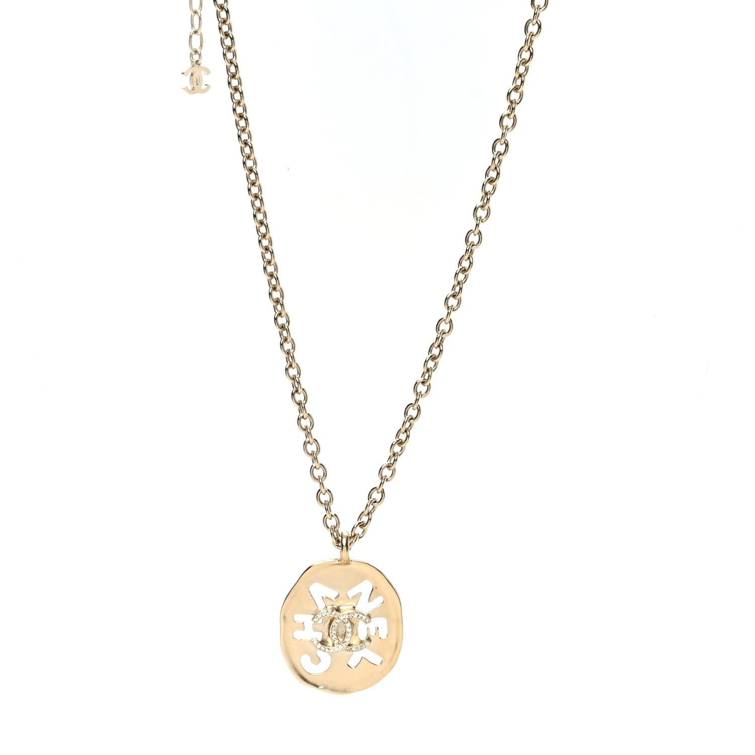 Chanel Crystal CC Medallion Logo Necklace Gold Gold 1 of 5