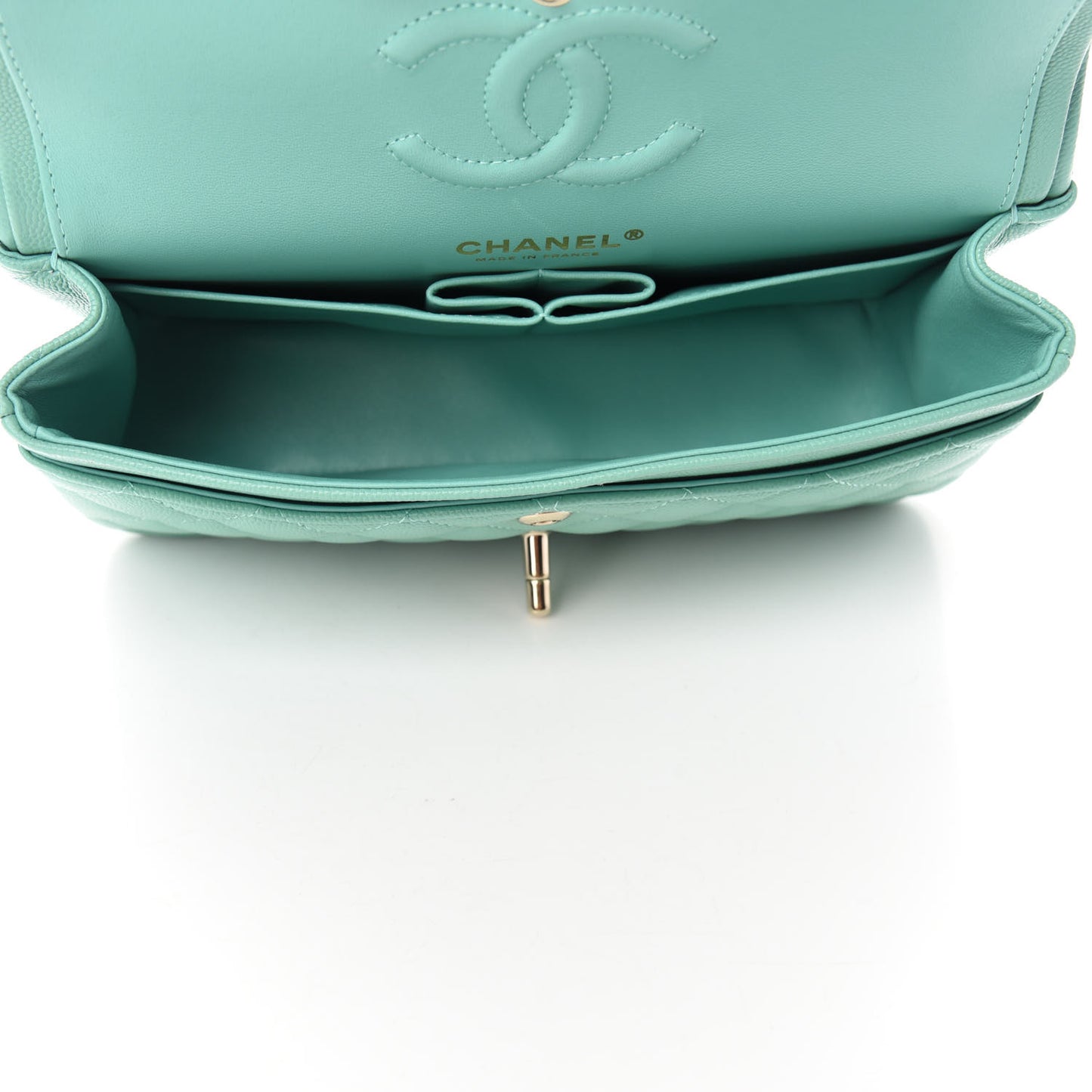 Caviar Quilted Small Double Flap Light Green