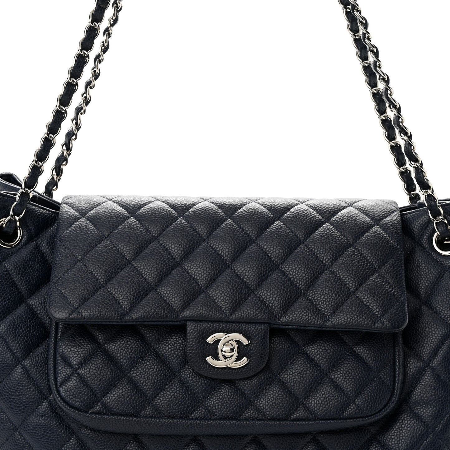 Caviar Quilted Flap Tote Navy Blue