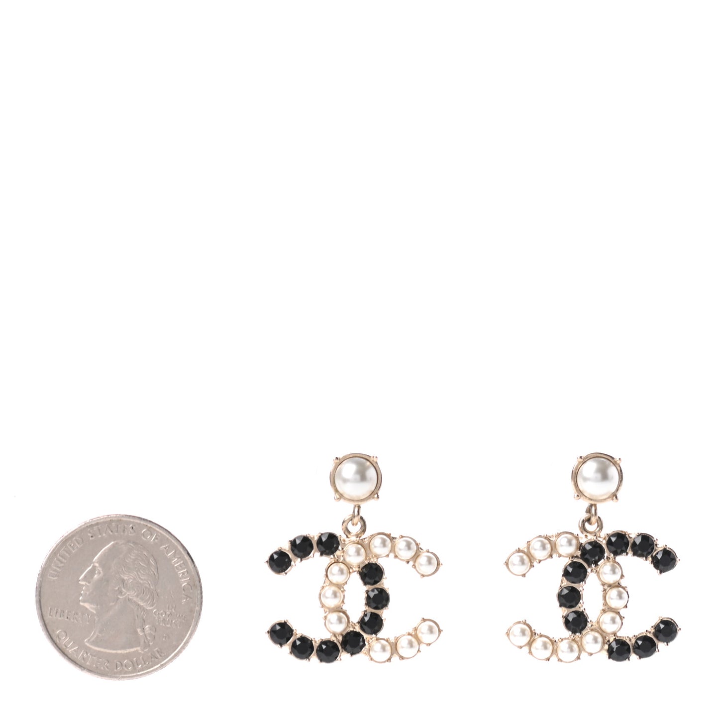 Crystal Pearl Dazzling Domino CC Drop Earrings Gold Black