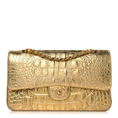 Chanel Metallic Calfskin Crocodile Embossed Cocodile Medium Double Flap Gold 1 of 12