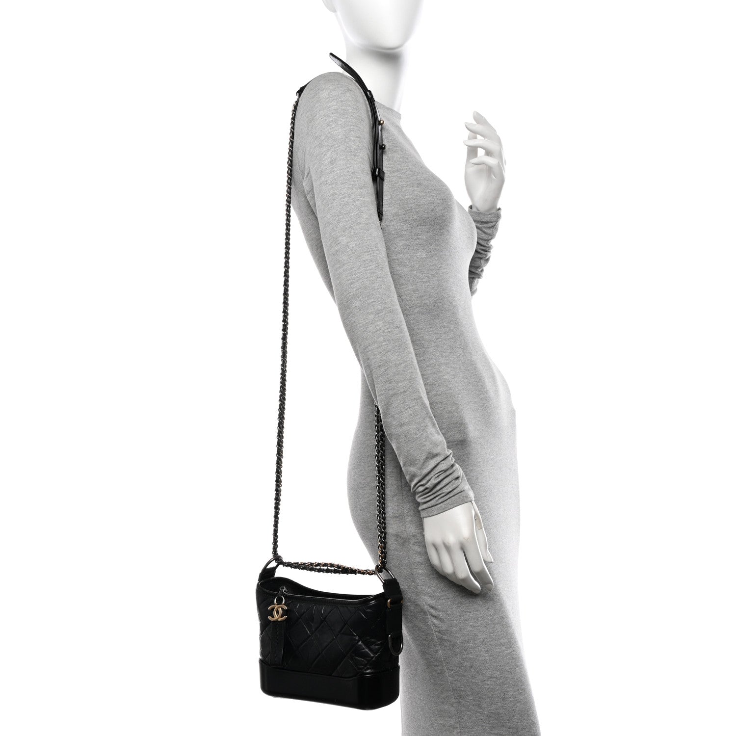 Chanel Aged Calfskin Quilted Small Gabrielle Hobo Black 2 of 12