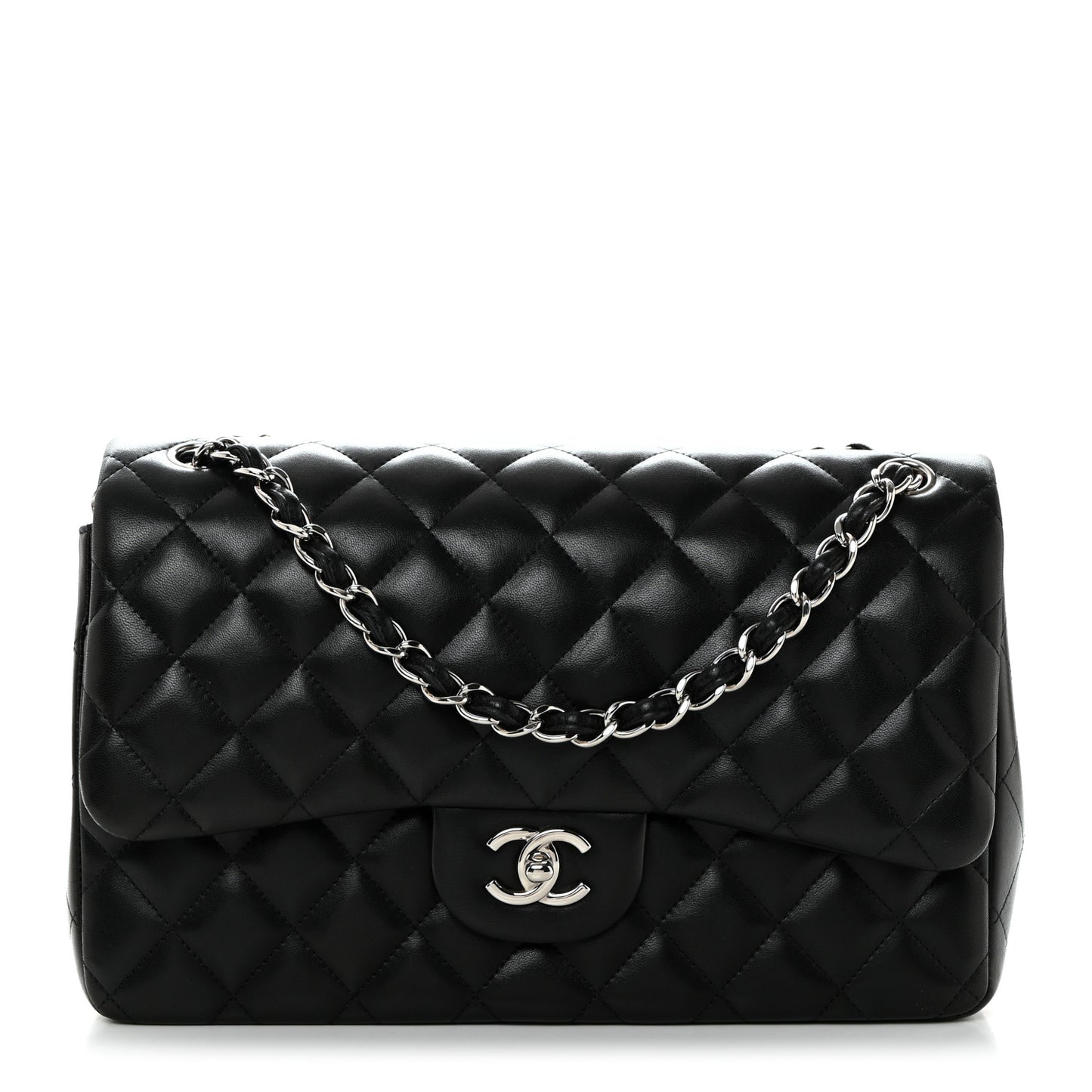 Lambskin Quilted Jumbo Double Flap Black
