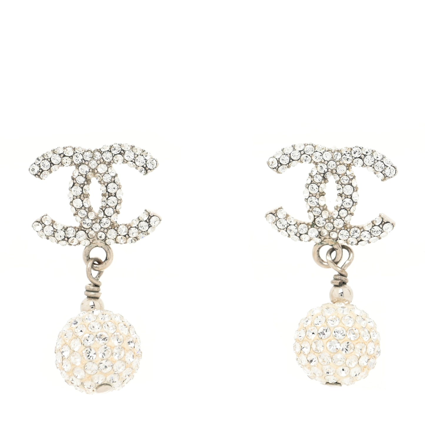 Crystal Textured CC Drop Earrings Silver
