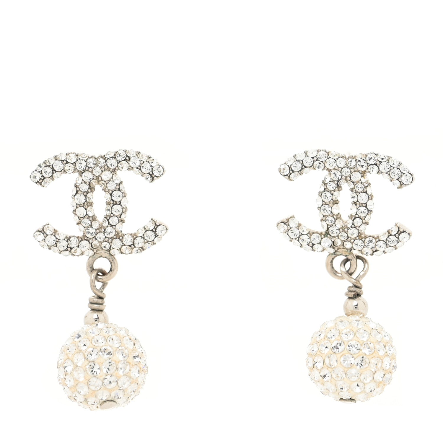 Chanel Crystal Textured CC Drop Earrings Silver 1 of 4