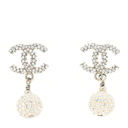 Chanel Crystal Textured CC Drop Earrings Silver 1 of 4