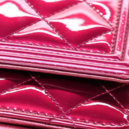 Chanel Metallic Patent Calfskin Quilted Boy Wallet On Chain WOC Fuchsia 12 of 13