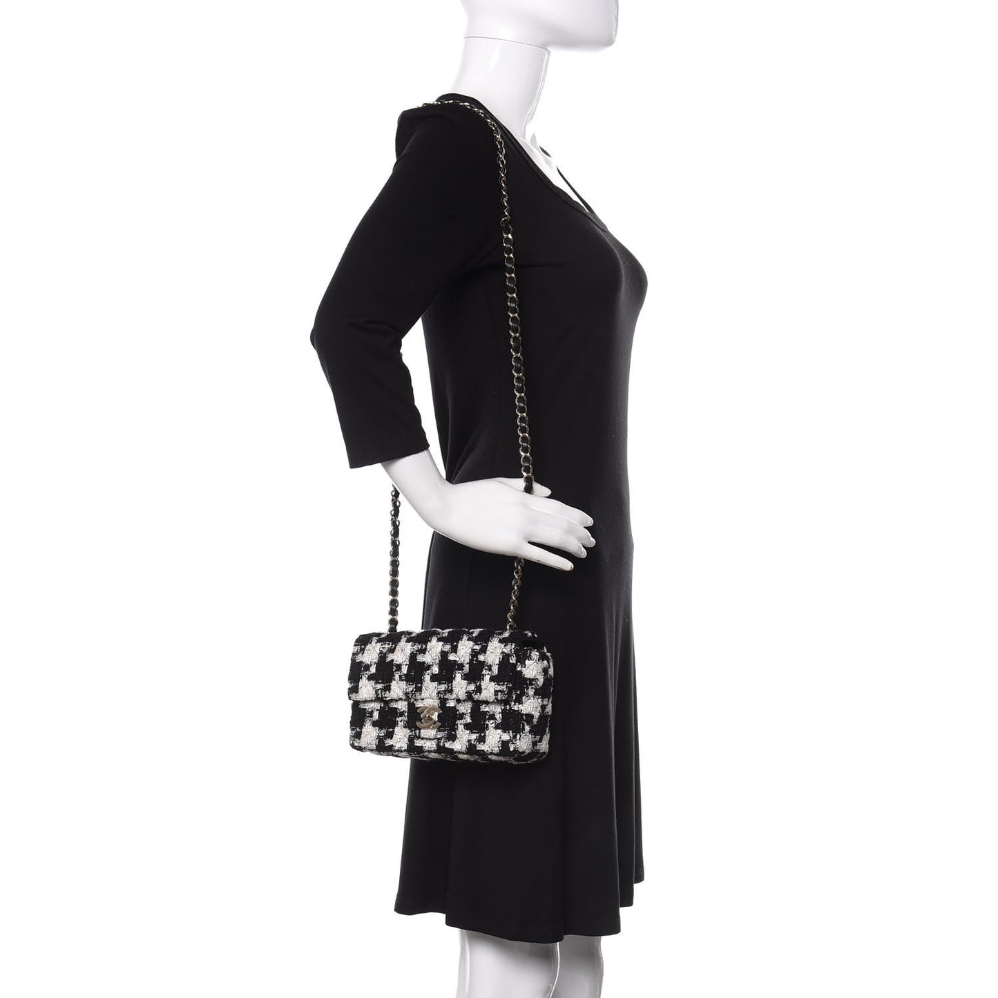 Tweed Quilted Mini Rectangular Flap Black Ecru White