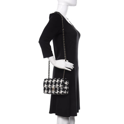 Chanel Tweed Quilted Mini Rectangular Flap Black Ecru White 2 of 11