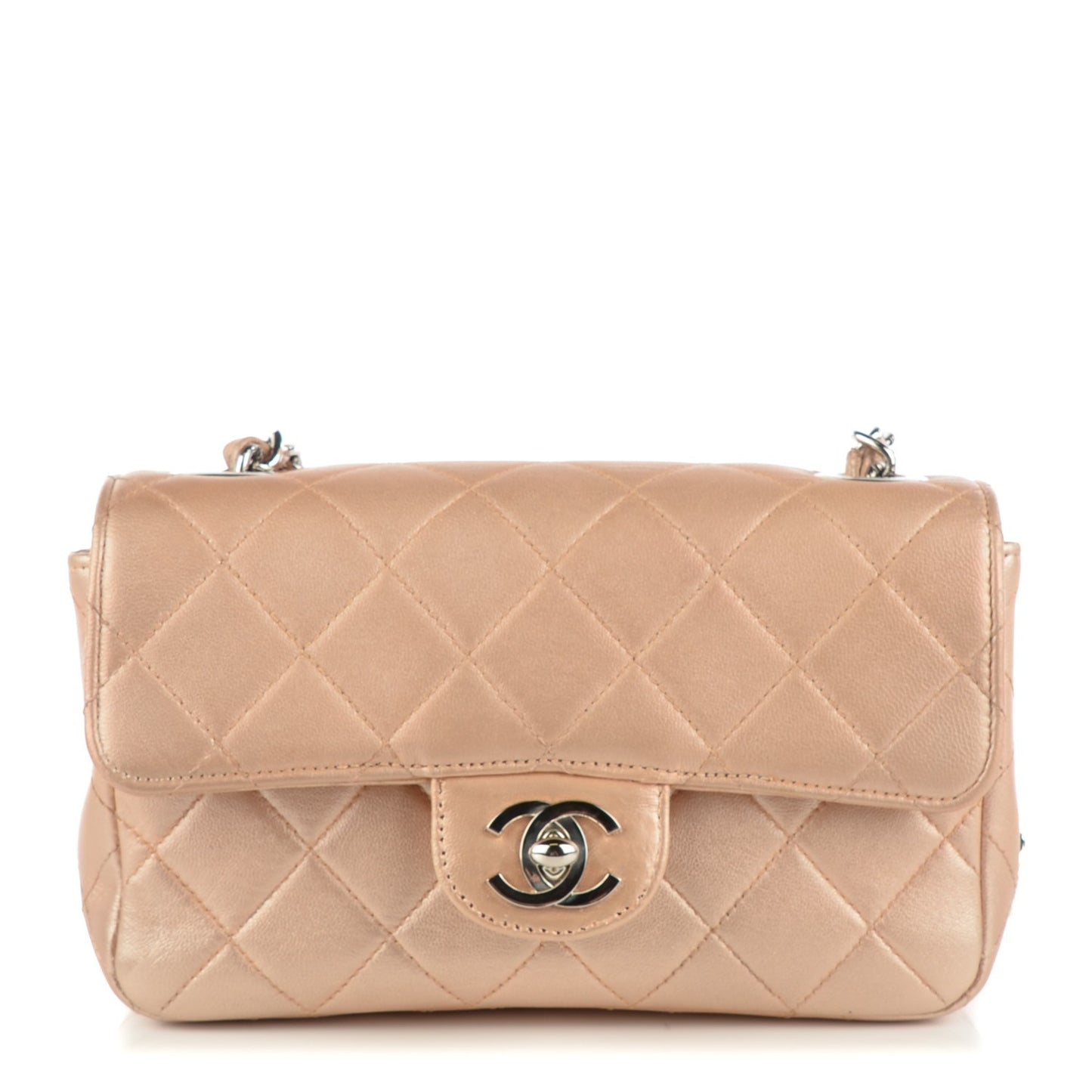 Metallic Lambskin Quilted Extra Mini Flap Light Pink
