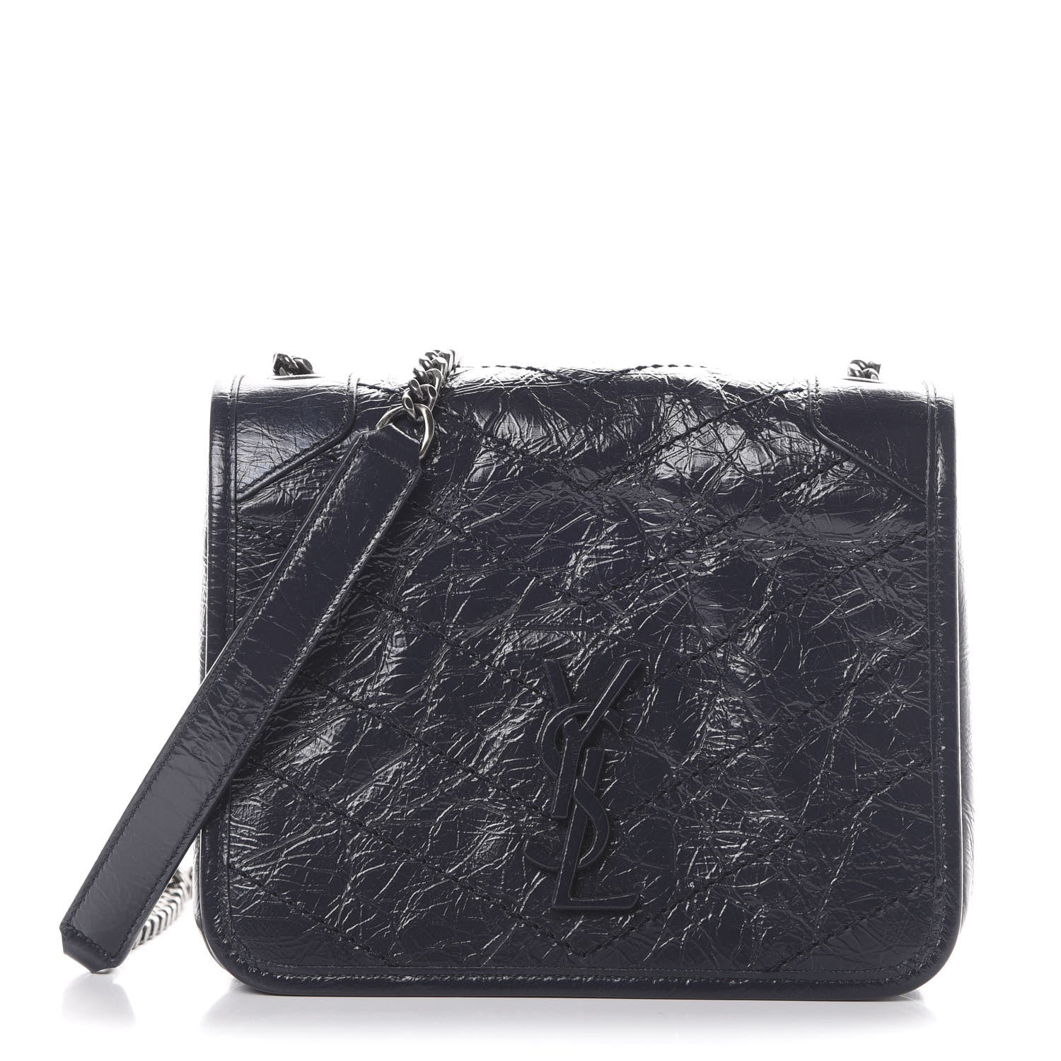 Saint Laurent Crinkled Calfskin Matelasse Monogram Niki Chain Wallet Deep Marine 1 of 10