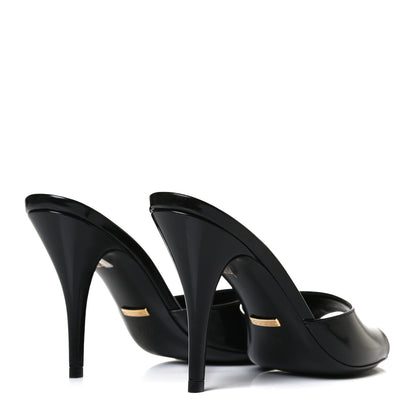 Gucci Polished Calfskin Scarlet Mid Heel Slide Sandals 37.5 Black 4 of 13