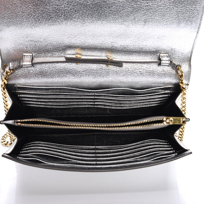 Saint Laurent Grained Metallic Calfskin Monogram Chain Wallet Argento 5 of 19