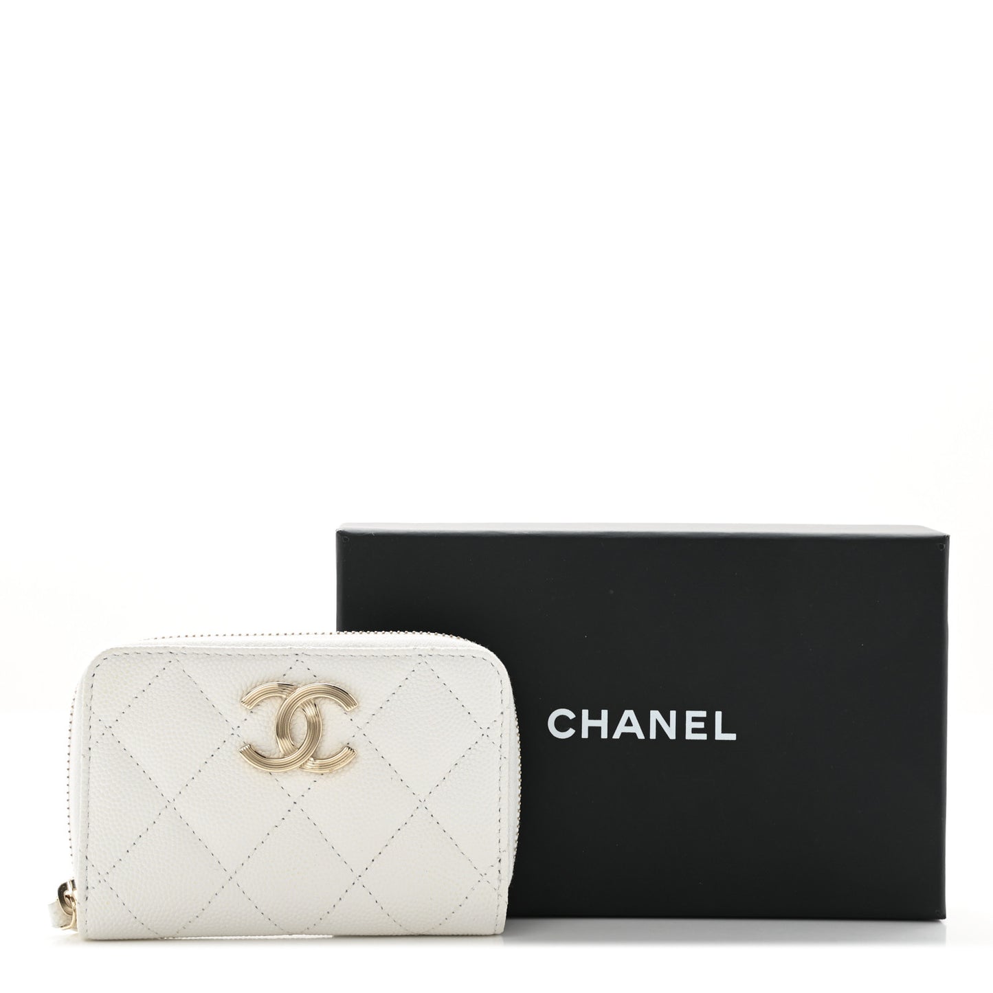Caviar Quilted Striated CC Zip Coin Purse White