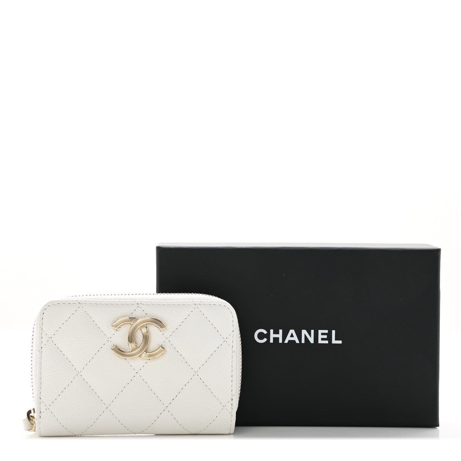 Chanel Caviar Quilted Striated CC Zip Coin Purse White 8 of 8