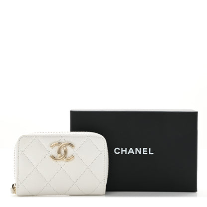 Chanel Caviar Quilted Striated CC Zip Coin Purse White 8 of 8