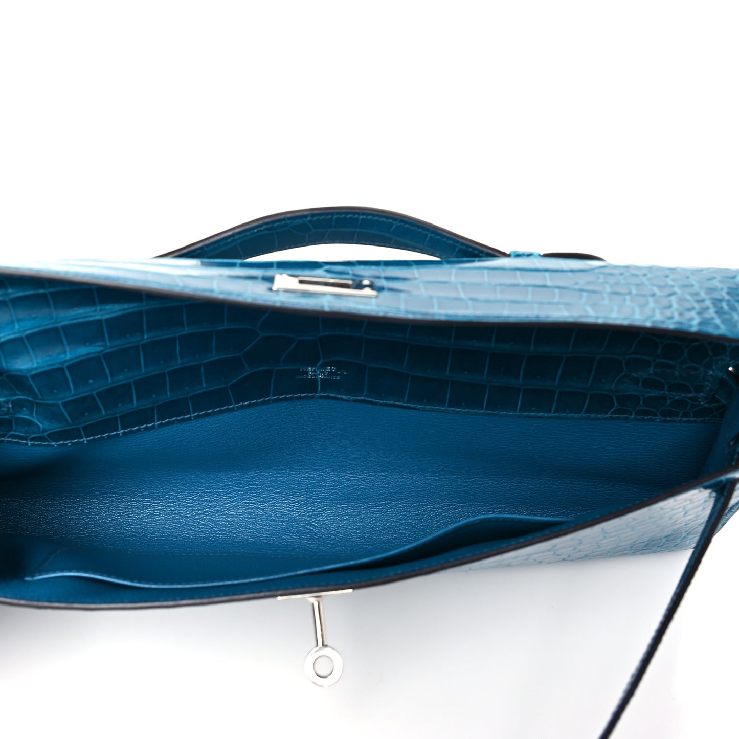 Shiny Porosus Crocodile Kelly Cut Pochette Bleu Izmir