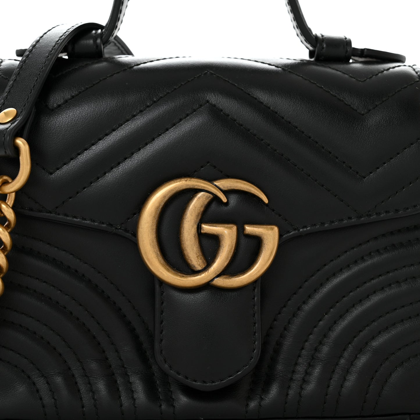 Calfskin Matelasse Mini GG Marmont Top Handle Shoulder Bag Black