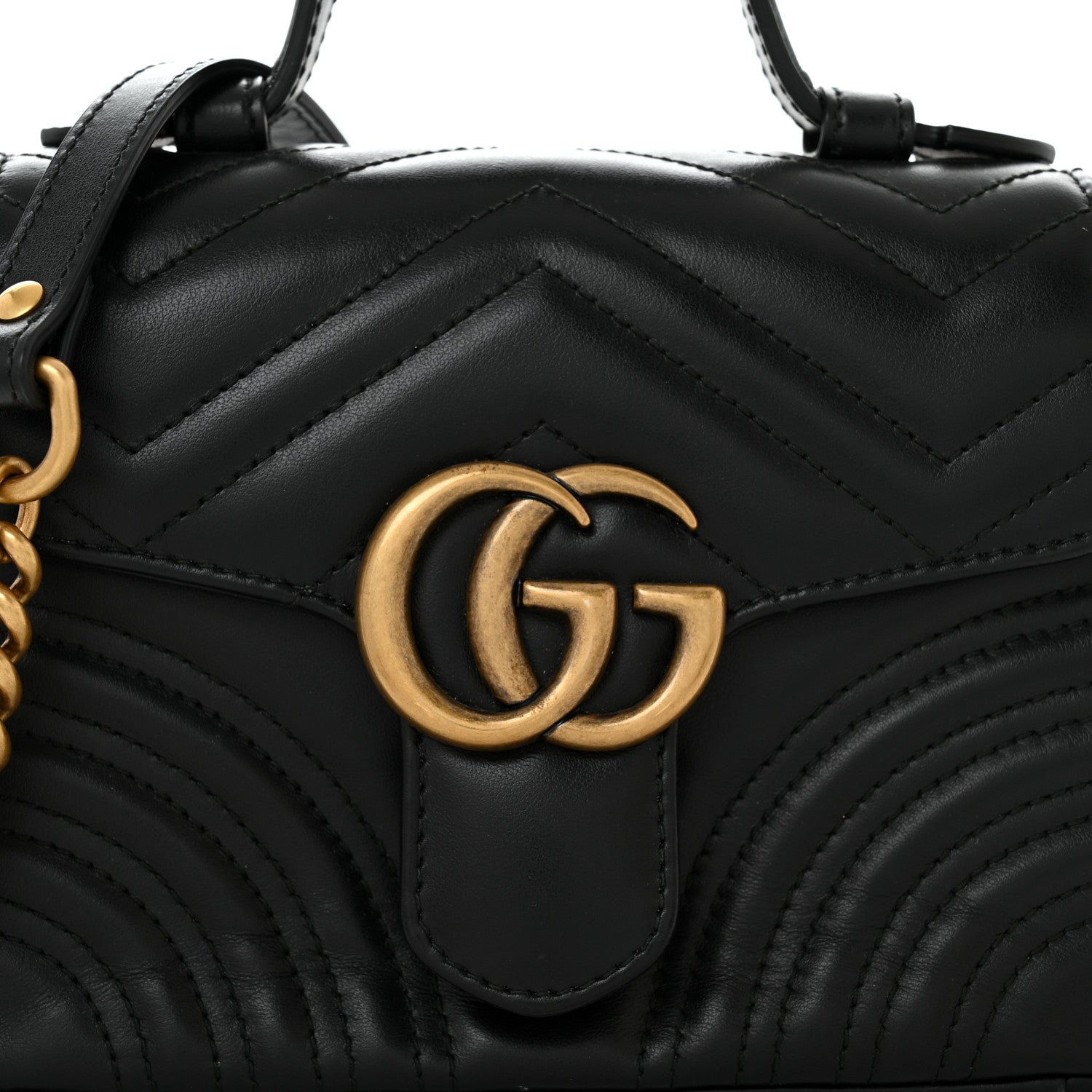 Gucci Calfskin Matelasse Mini GG Marmont Top Handle Shoulder Bag Black 8 of 10