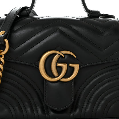 Gucci Calfskin Matelasse Mini GG Marmont Top Handle Shoulder Bag Black 8 of 10