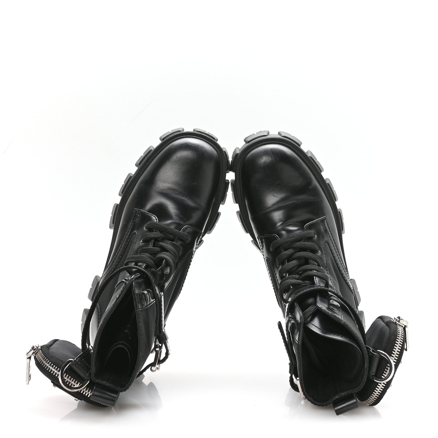 Prada Spazzolato Rois Nylon Metal Triangle Logo Monolith Pouch Pocket 55mm Boots 37 Black 3 of 16
