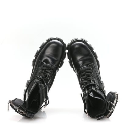 Prada Spazzolato Rois Nylon Metal Triangle Logo Monolith Pouch Pocket 55mm Boots 37 Black 3 of 16