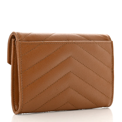 Saint Laurent Grain De Poudre Matelasse Chevron Small Monogram Envelope Wallet Natural Dark 3 of 7