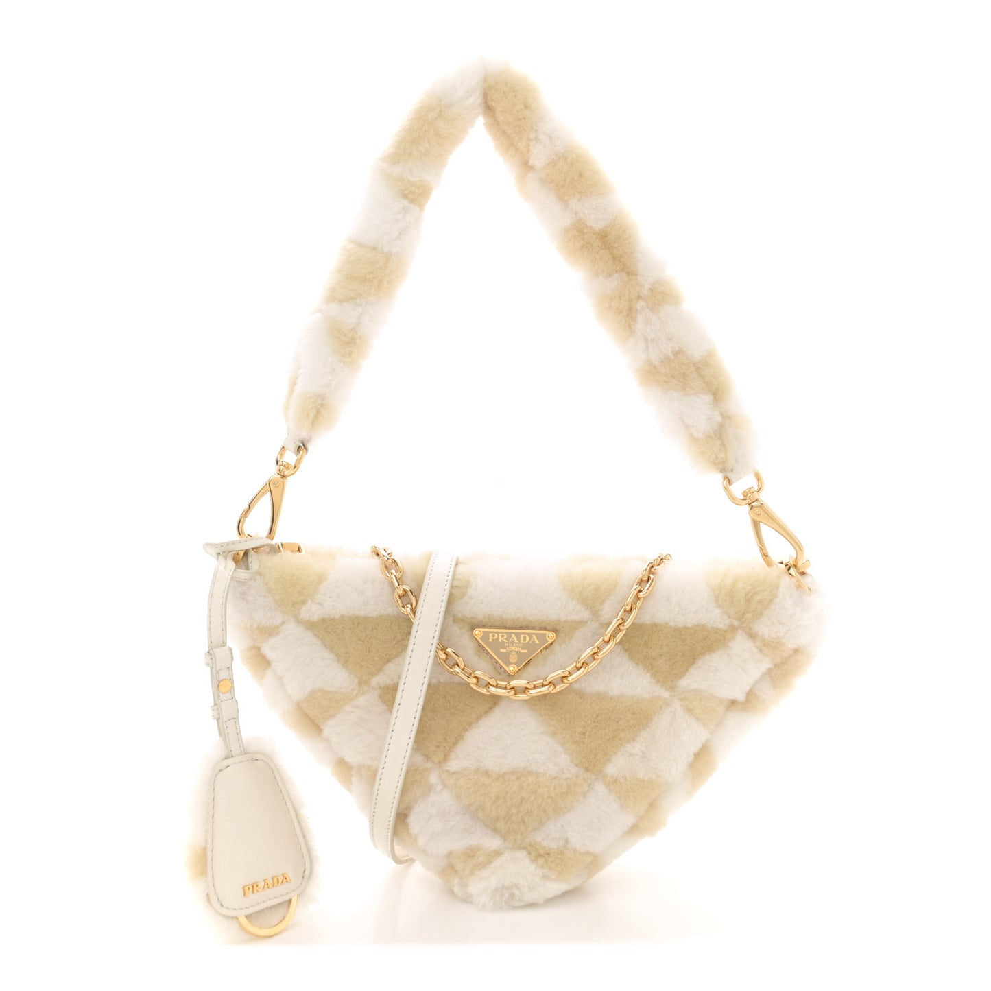 Shearling Symbole Mini Triangle Bag Ecru White