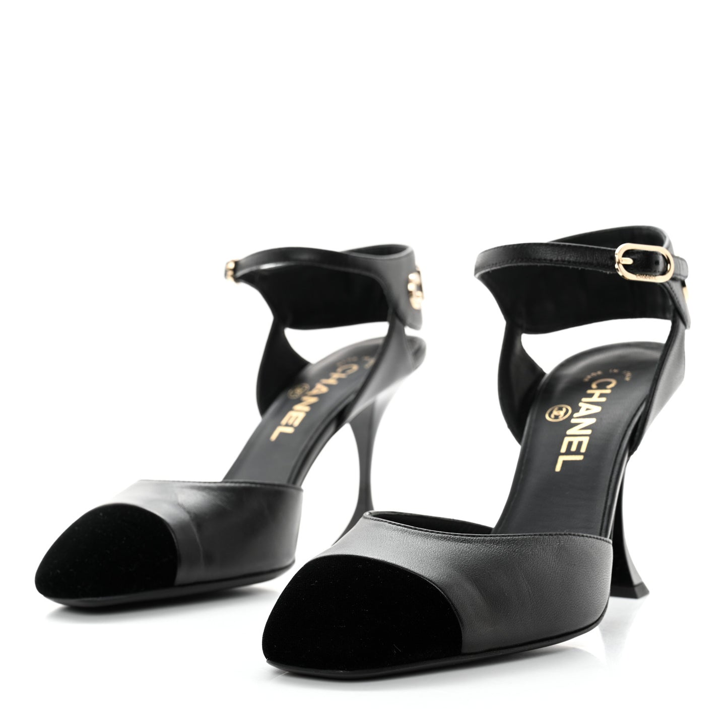 Lambskin Velvet Cap Toe Logo Pumps 37.5 Black