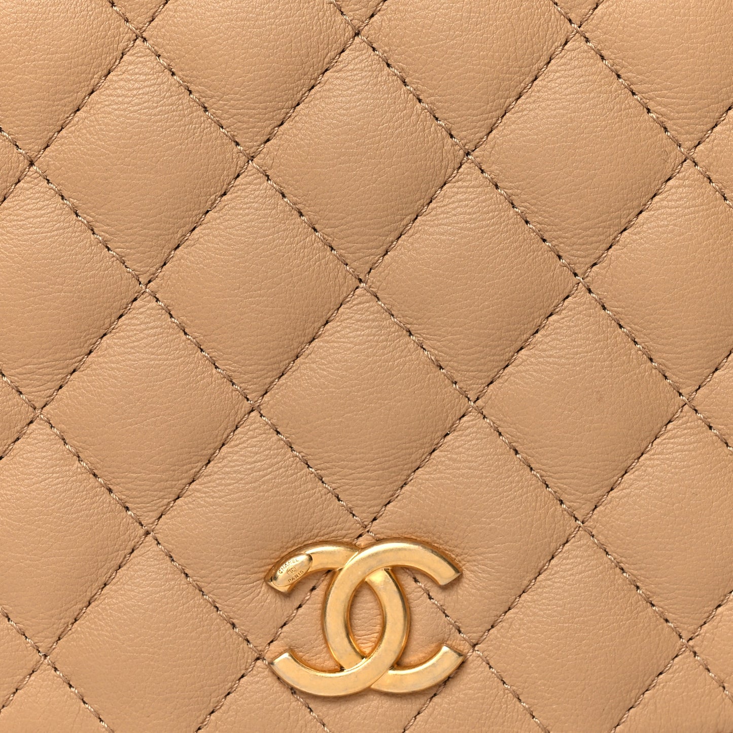 Calfskin Quilted Messenger Flap Beige