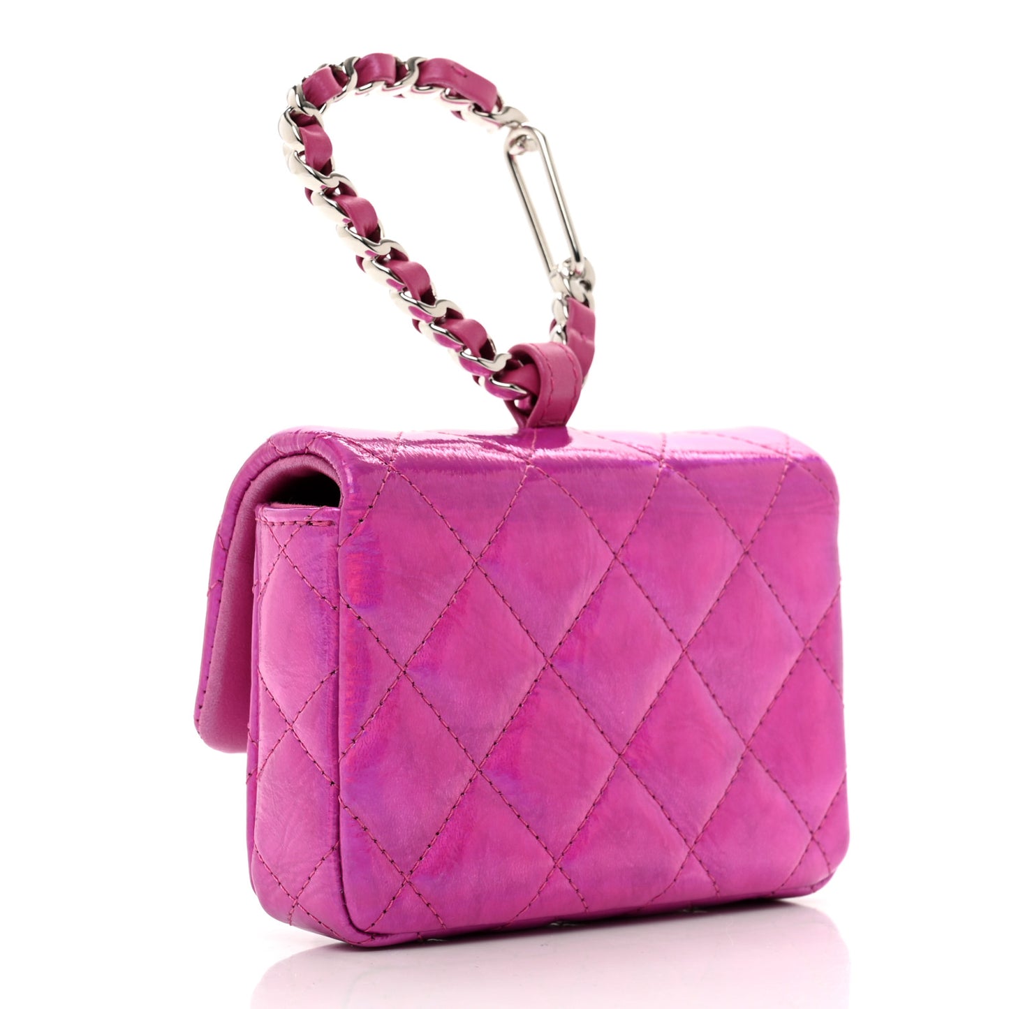Patent Lambskin Quilted CC Hook Card Holder Pink
