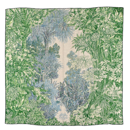 Hermes Cashmere Silk All 'Orto Botanico Di Palermo Shawl 140  Vert Vif Naturel Bleu 1 of 5