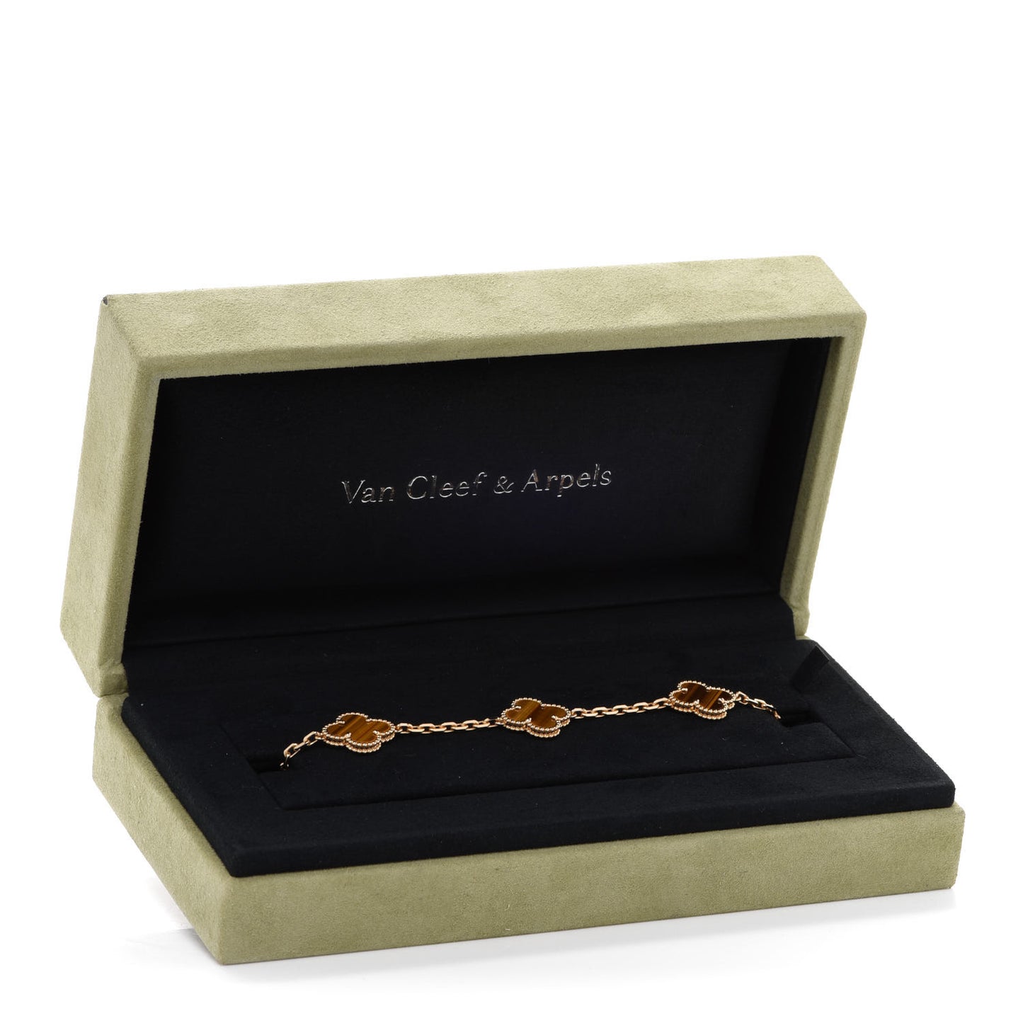 18K Yellow Gold Tiger Eye 5 Motifs Vintage Alhambra Bracelet