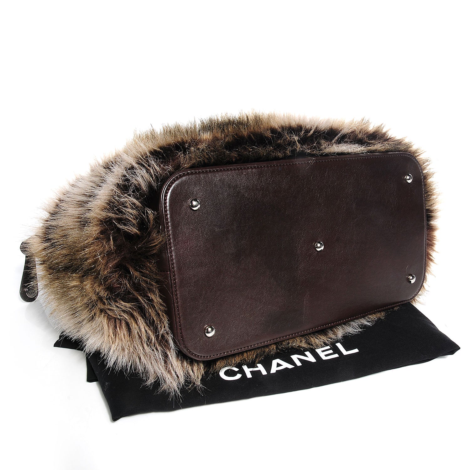 Chanel Quilted Lambskin Fantasy Fur Shopper Tote Brown 4 of 7
