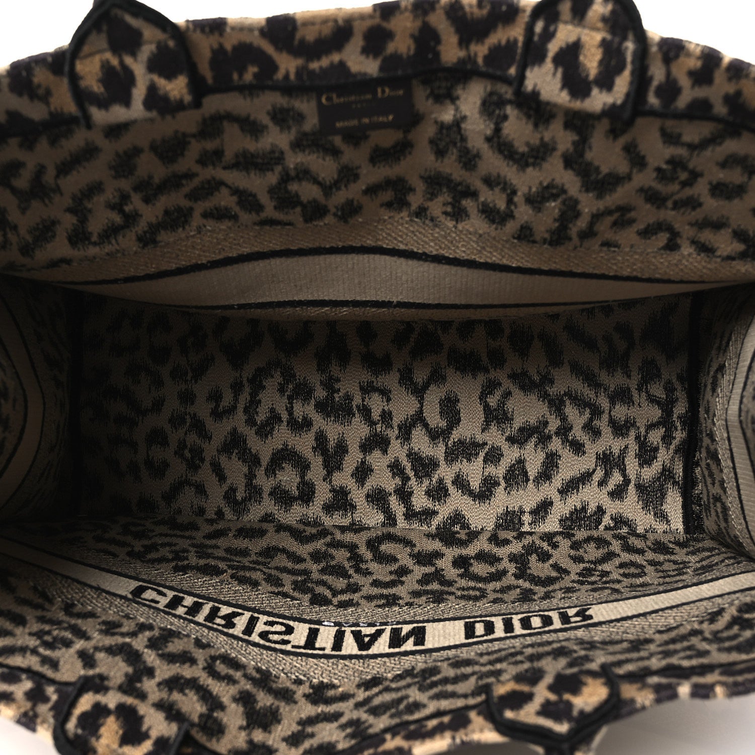 Christian Dior Canvas Mizza Embroidered Large Leopard Book Tote Beige 5 of 12