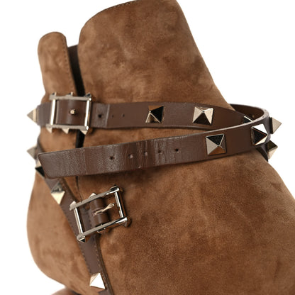 Valentino Garavani Suede Rockstud Double Buckle 65mm Ankle Boots 39 Nocciola 9 of 12