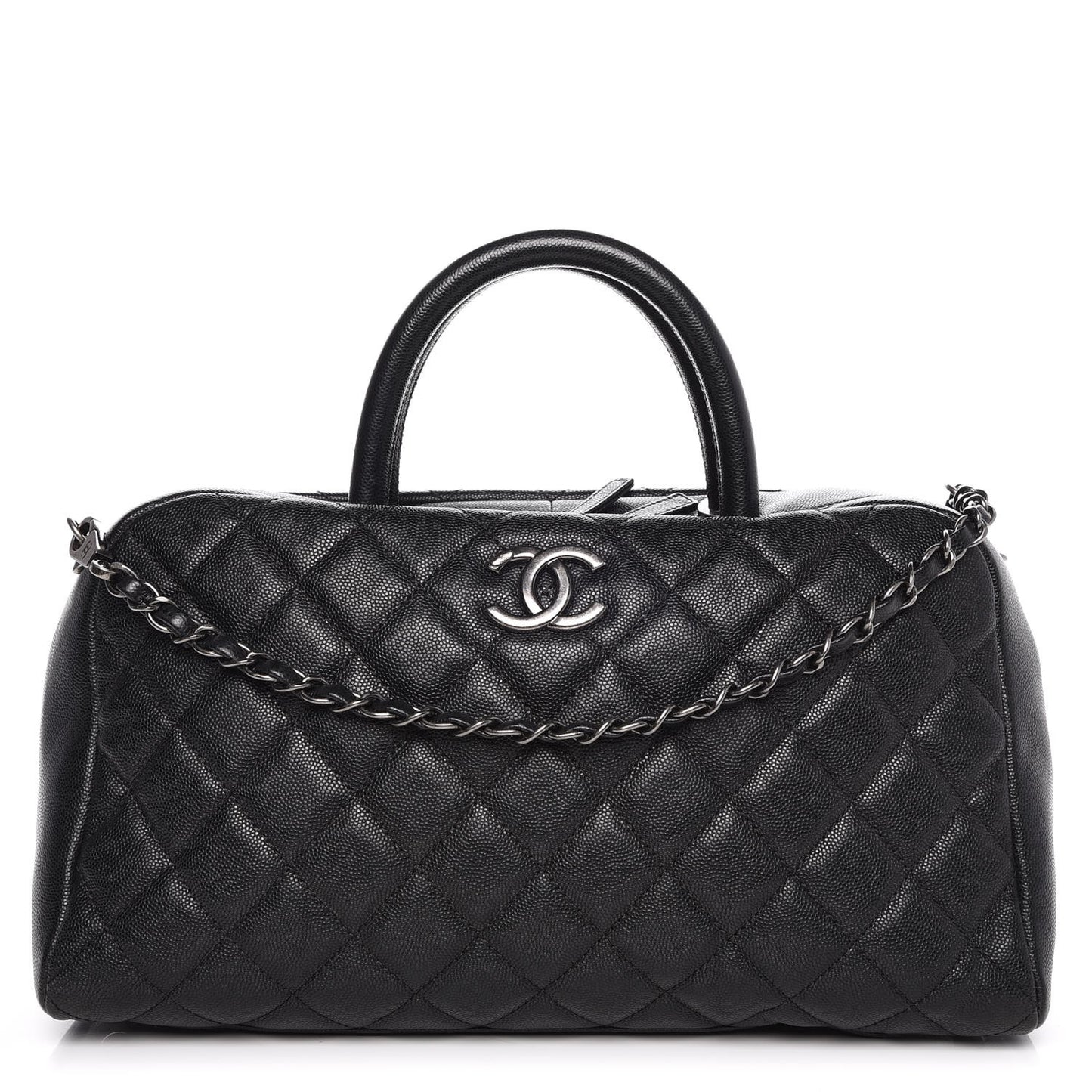 Caviar Quilted Large Coco Handle Bowling Bag Black