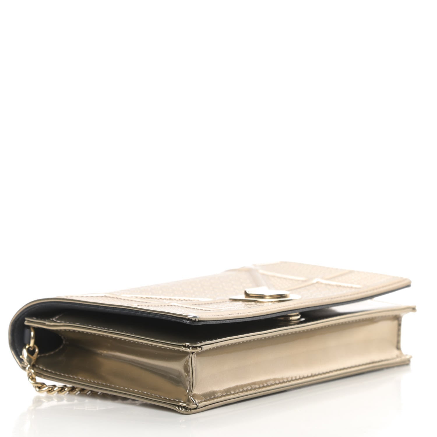 Christian Dior Metallic Patent Micro-Cannage Diorama Wallet on Chain Pouch Gold 4 of 12