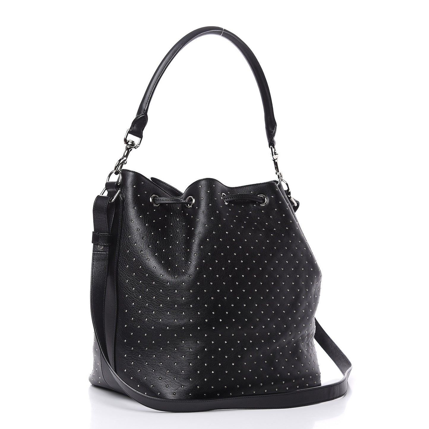 Calfskin Studded Medium Emmanuelle Bucket Bag Black