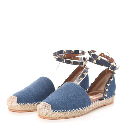 Valentino Garavani Denim Rockstud Ankle Wrap Espadrille 20mm Flats 37 Light Denim 3 of 7