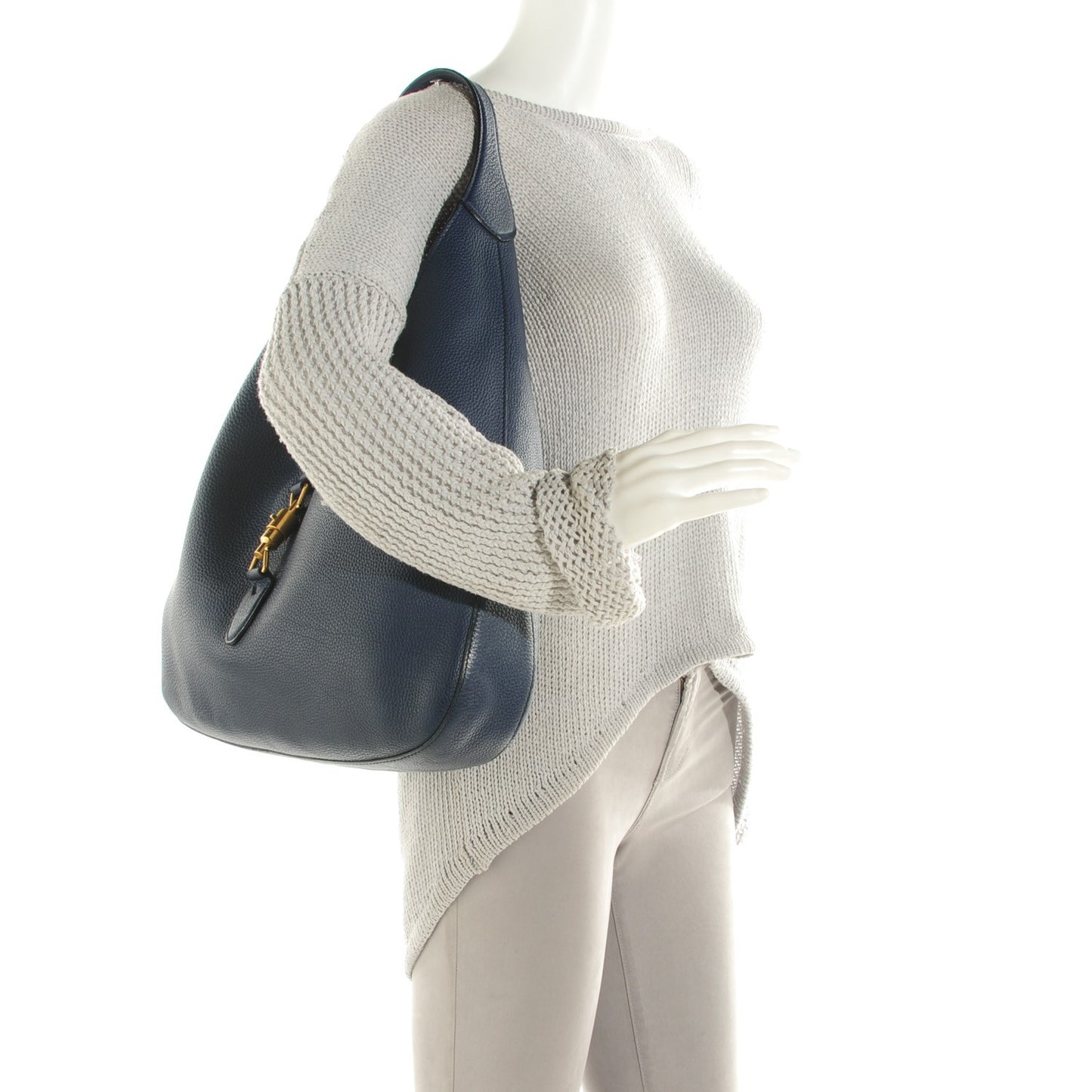 Soft Grained Calfskin Large Jackie Hobo Classic Blue Marine