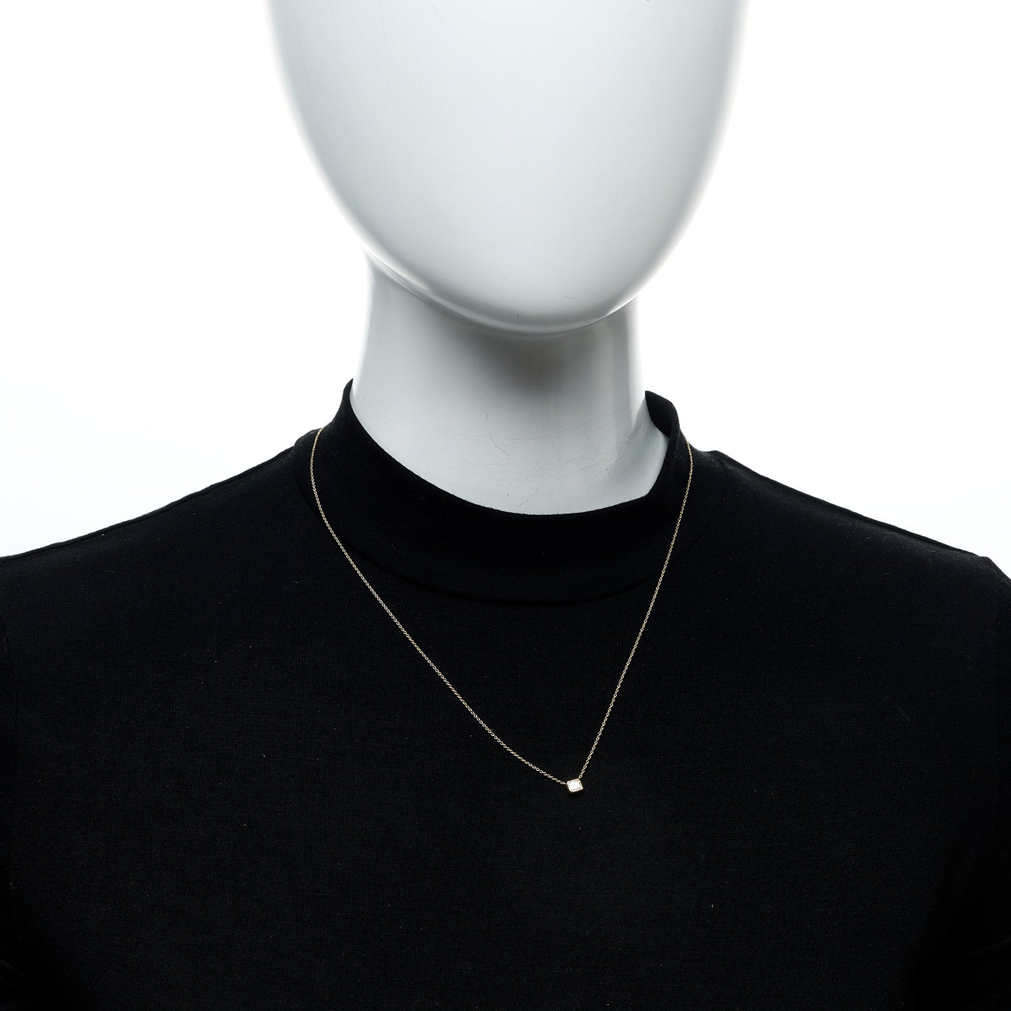 18K Yellow Gold Diamond .17ct Emerald Cut Solitaire Pendant Necklace
